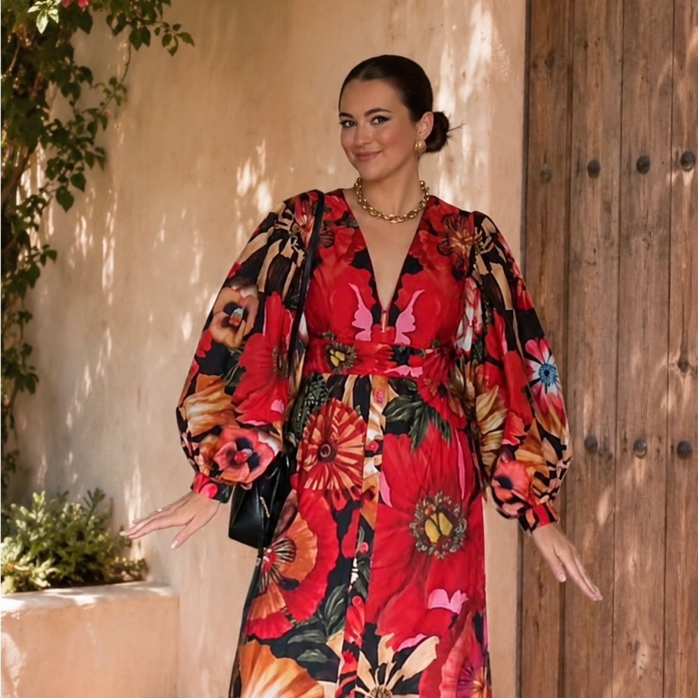 Farm Rio flower shop puff sleeve maxi dress